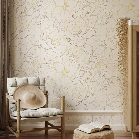 Hand Drawn Peony Flowers Wallpaper Peel And Stick Wall Mural
