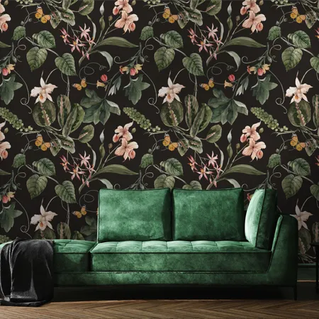 Watercolor Plants and Leopards Botanical Wallpaper Mural