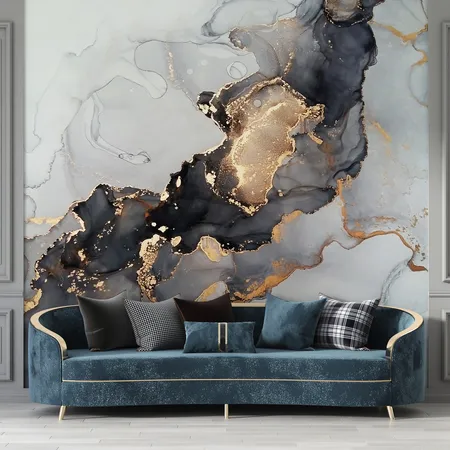 Dark Gold and White Marble Peel And Stick Wallpaper