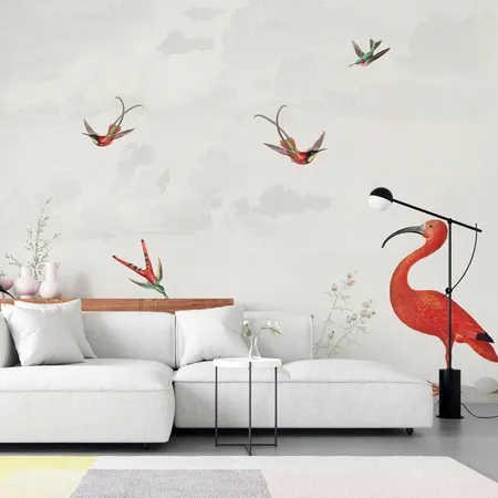 Gray Sky Landscape And Birds Peel And Stick Wallpaper