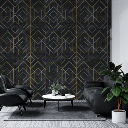 Geometric Shapes And Golden Lines Peel And Stick Wallpaper