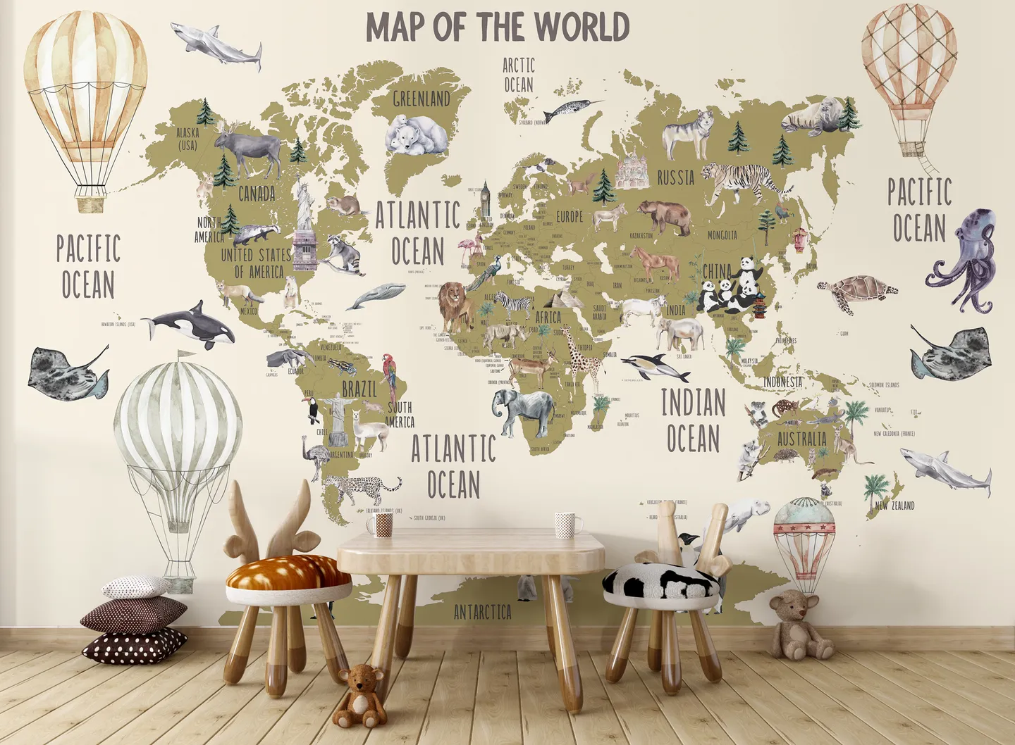 Kids Decorative Map Peel And Stick Wallpaper Mural