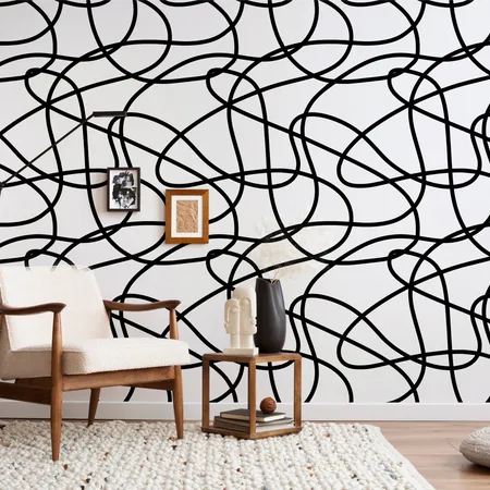 Minimalist Black and White Simple Line Art Wallpaper Mural