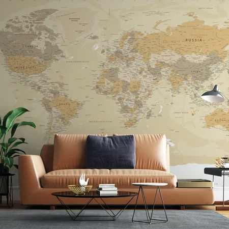 Sepia Brown Political World Map Peel And Stick Wallpaper