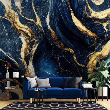 Abstract Luxury Blue & Gold Marble Wallpaper Mural