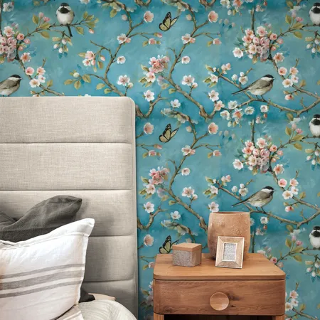 Van Gogh Style Almond Blossom and Birds Wallpaper Mural