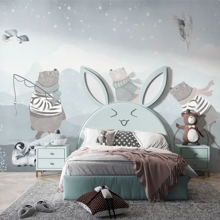 Kids Snowy Animals And Landscape Peel And Stick Wallpaper
