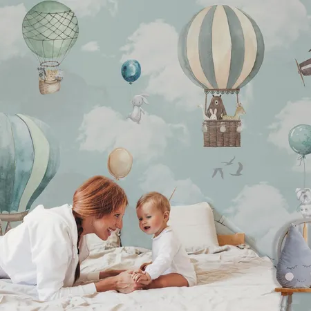 Flying Animals And Hot Air Balloon Peel And Stick Wallpaper