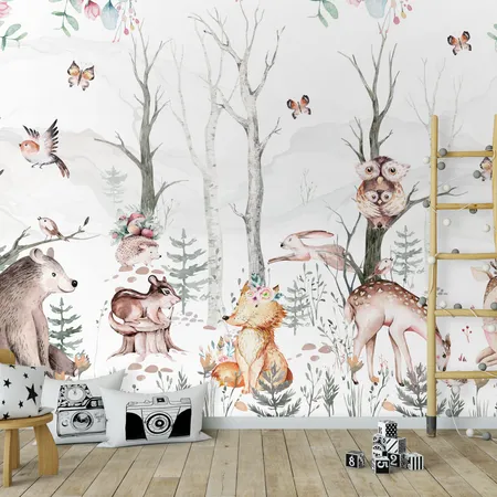 Winter Fun Kids Animal And Forest Peel And Stick Wallpaper