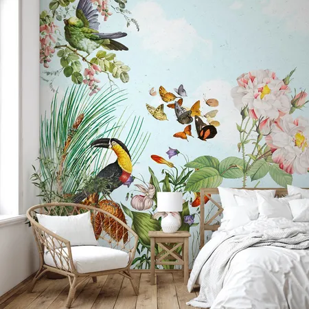 Vintage Flowers And Sky  Peel And Stick & Wall Mural