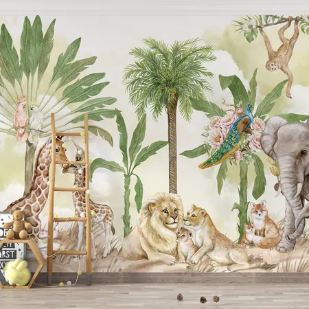 Güneş Renkli Hayvan Dünyası Desenli Duvar Kağıdı Folyo ve Yapıştır