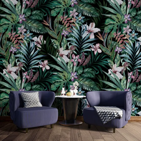 Green Botanical Flowers Peel And Stick & Wall Mural