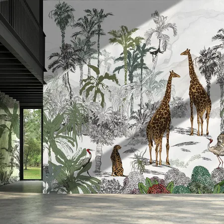 Tropical Trees and Giraffes Tropical Wallpaper Mural