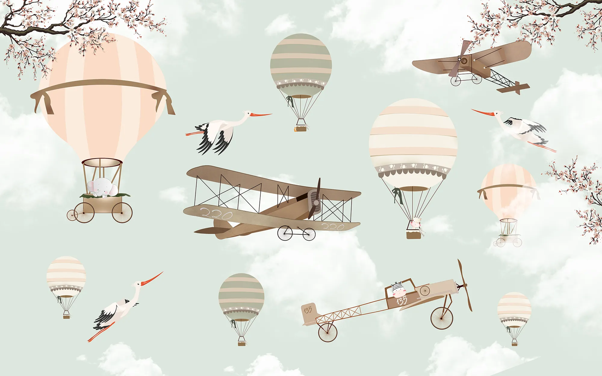 Removable Wallpaper,Magical Night,Airplane with Air Balloon,Full Moon,Nursery,Self Adhesive discount or Vinyl