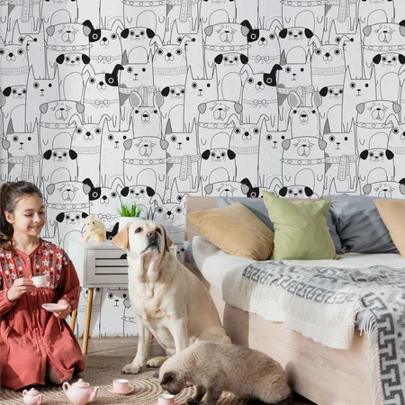 Kids Playful Puppies Wall Mural Cartoon Canine Delight