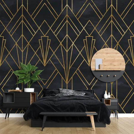 Gold And Black Geometric Pattern Peel And Stick Wallpaper