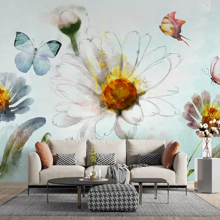 Watercolor Flowers And Butterfly Peel And Stick & Wall Mural