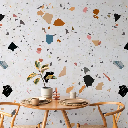 Canlı Renkli Taş Terrazzo Desenli Kendinden yapışkanlı Duvar Kağıdı