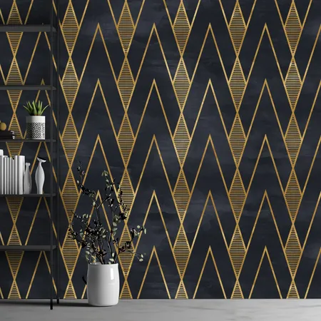 Navy Blue And Gold Geometric Pattern Wallpaper Mural