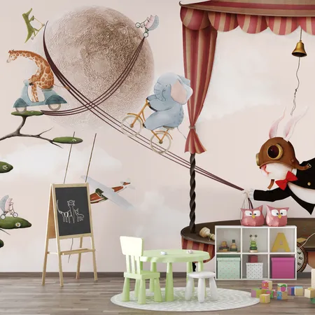Kids Planets And Flying Animals Peel And Stick Wallpaper