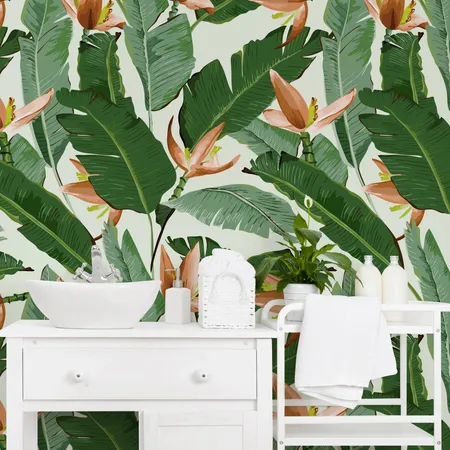 Green Tropical Banana Leaf Pattern Peel And Stick Wallpaper