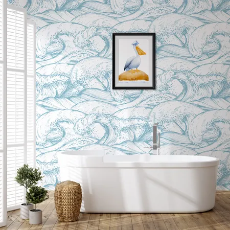 Abstract Watercolor Blue Ocean Waves Wallpaper Mural