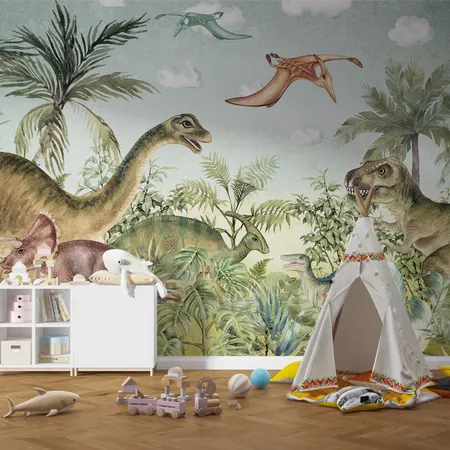 Dinosaurs and Safari Adventure Kids Wallpaper Mural