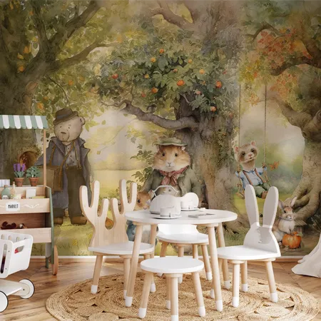 Watercolor Kids Forest Wallpaper Woodland Animals Wall Mural