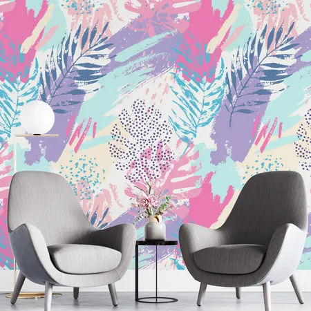 Abstract Watercolor Summer Tropical Pattern Wallpaper