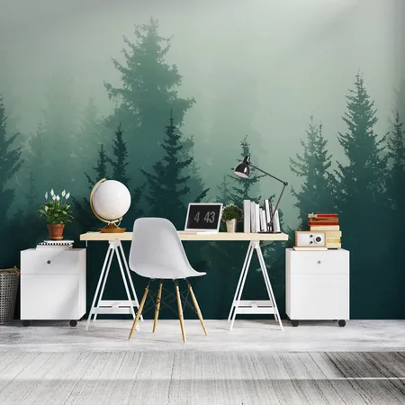 Watercolor Green Foggy Forest  Peel And Stick & Wall Mural