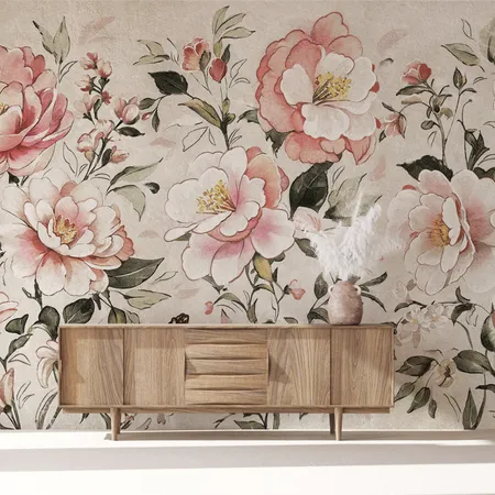 Pink And Vintage Colors Floral Peel And Stick Wallpaper