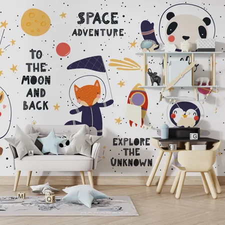 Kids Space And Animals Peel And Stick Wallpaper Mural