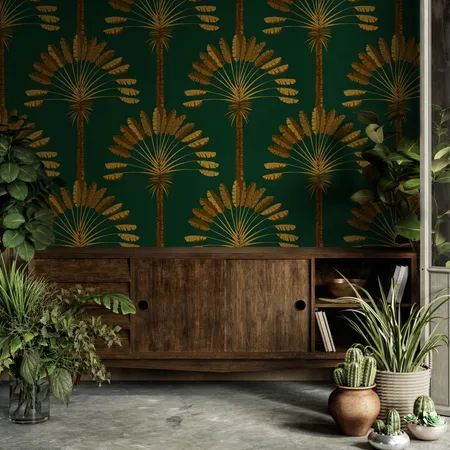 Gold Color Palm Trees Pattern Tropical Wallpaper Mural