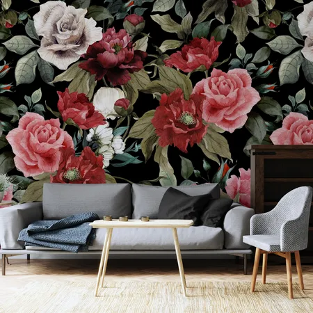 Dark Background Pink Roses And Peonies Flowers Wallpaper