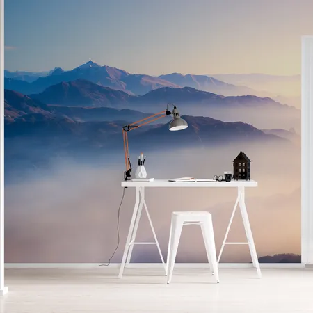 Foggy Morning And Mountain Landscape Wallpaper Mural