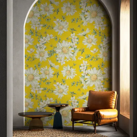 Yellow Floral Pattern And Big Daisy Wallpaper Mural