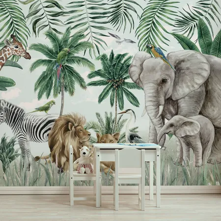 Kids Safari Wallpaper Jungle Animals Wall Mural Wallpaper