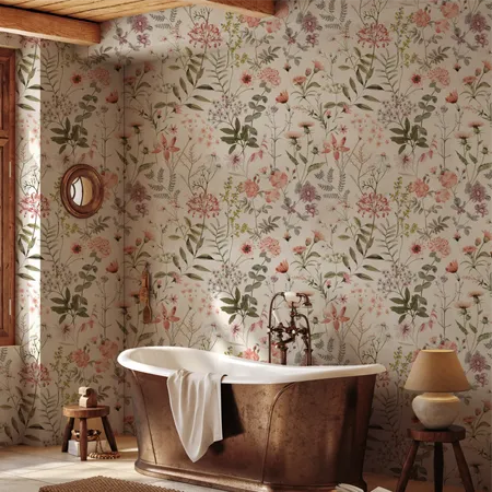 Little Floral with Grass Wallpaper Peel And Stick Wall Mural
