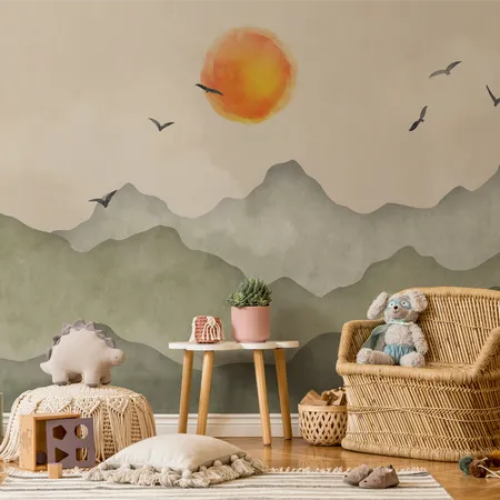 Pastel Color Kids Mountain Landscape Wallpaper Mural