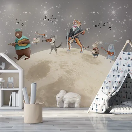 Kids Wallpaper Moon with Singing Animals Peel and Stick