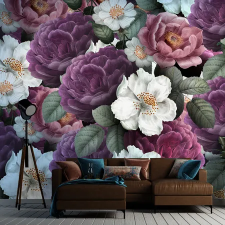 Vintage Colorful Large Flowers  Peel And Stick & Wall Mural