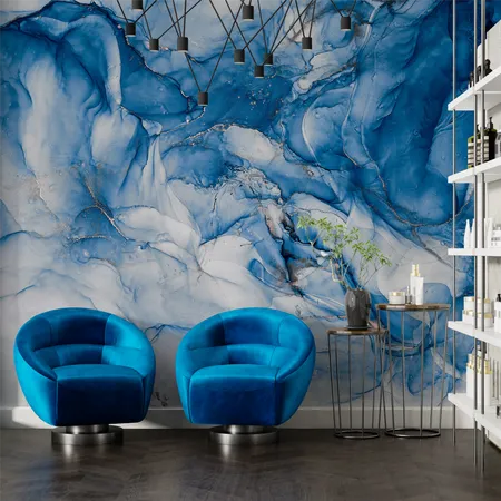 Abstract Modern Art Blue Marble Textured  Wallpaper Mural