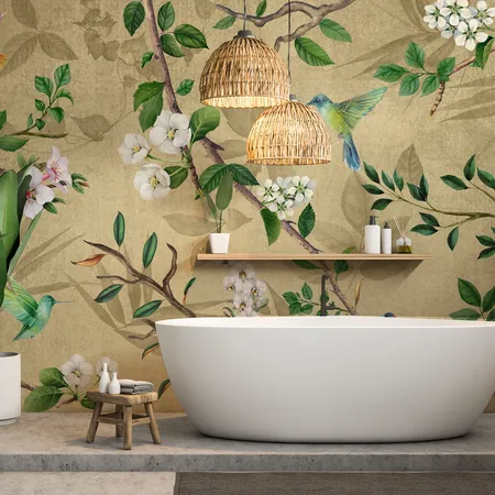 Flowers And Birds Pattern Peel And Stick Wallpaper Mural