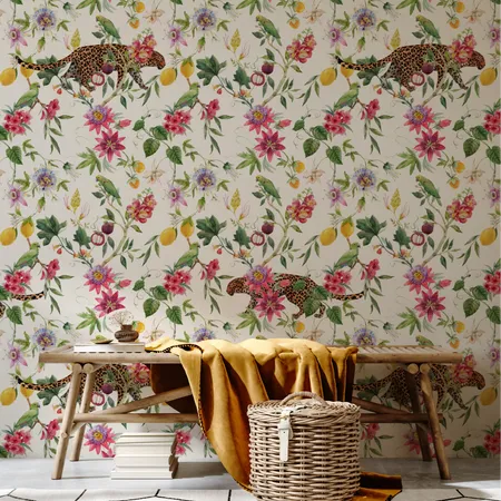 Pink Floral And Animals Peel And Stick Wallpaper Mural