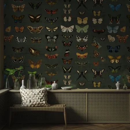Kelebek Desenli Botanik Folyo Yapıştırılabilir Duvar Kağıdı
