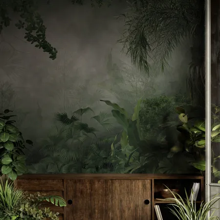 Foggy And Dark Rainforest Peel And Stick Wallpaper Mural