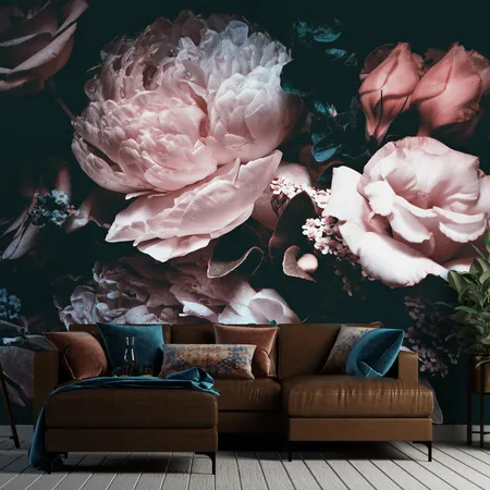 Dark Pink Peony Bouquets Peel And Stick Wallpaper Mural