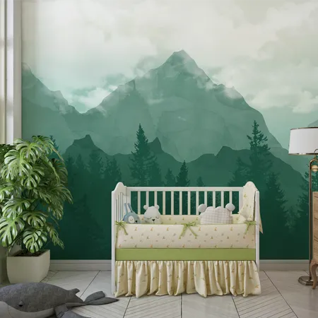 Kids Mountain Landscape with Misty Forest Wallpaper Mural