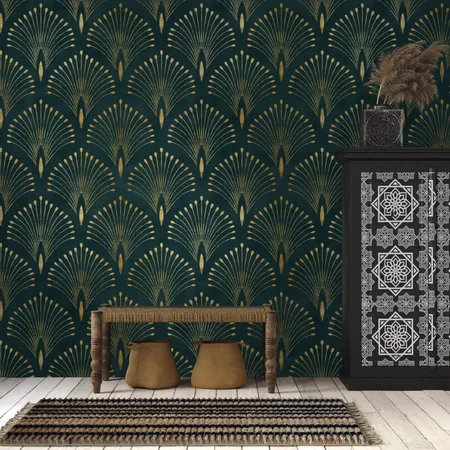Green And Gold Geometric Peel And Stick Wallpaper Mural