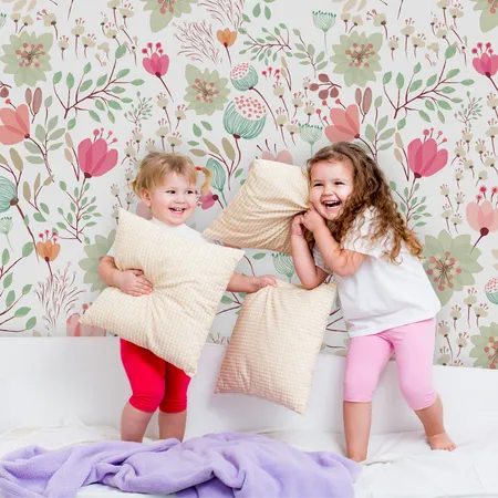 Kids Light Pink & Blue Wildflowers Floral Wallpaper Mural